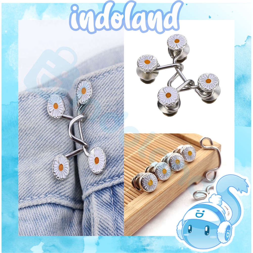 ☀ INDOLAND ☀ Kancing Jeans Logam Simple Adjustable Kancing Pengait Celana Panjang Jeans Denim Desain Bunga Daisy Warna Putih Kait Pengecil Lingkar Pinggang Celana Jeans Model Bisa Dilepas R811