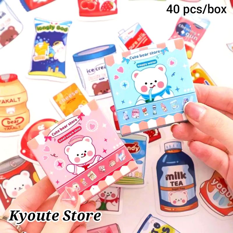 

40 pcs Sticker Deco Box Cute Happy Bear Drink Snack Food Makanan Minuman Art Scrapbook Journal Diary