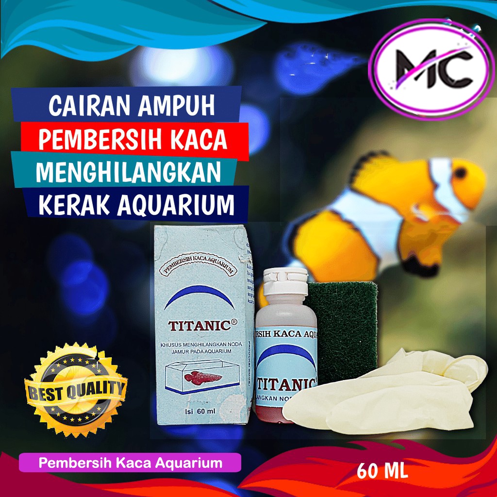 Obat Pembersih Anti Jamur Kerak Aquarium Titanic Pembersih Kaca Aquascape 60 ml Super Ampuh Praktis Original