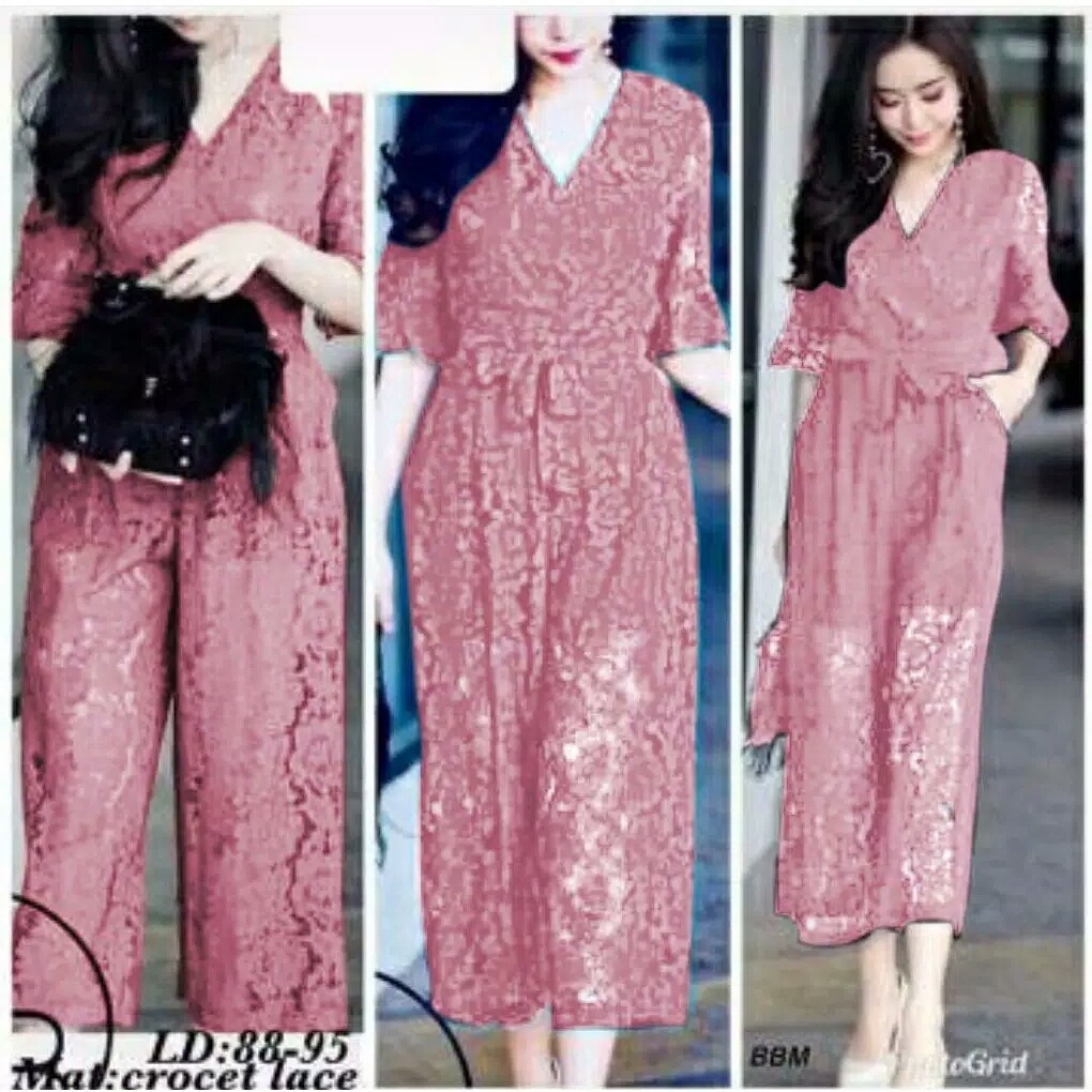 [RXFK] Jumpsuit Lace / Jumpsuit Wanita Kekinian / Overal Wanita / Baju Kodok Wanita Dewasa / Jumpsuit Brukat / Jumsuit Wanita Korea