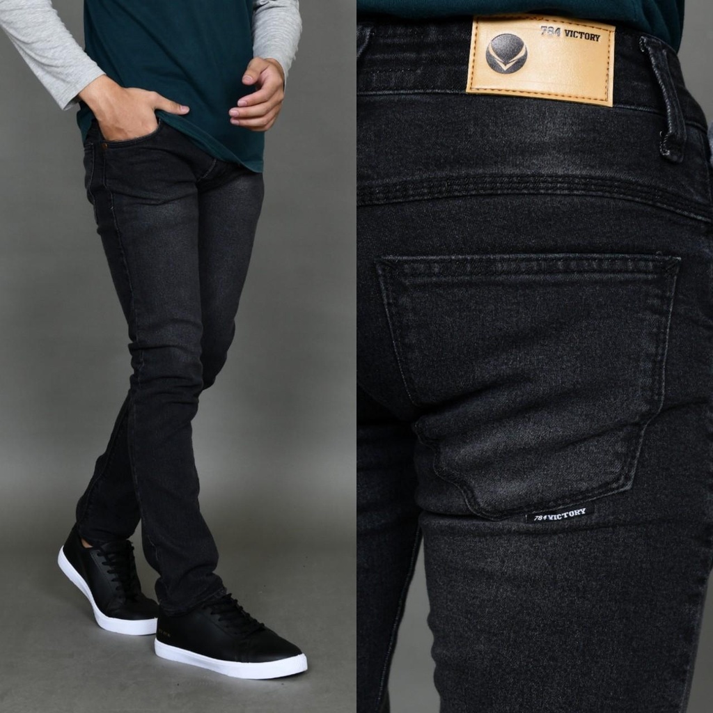 Celana jeans denim pria bahan streach melar seven denim Black jazz hitam biowash bioblitz navy garme