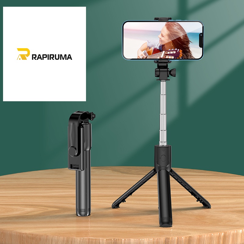 Tongsis Selfie Tripod Lampu LED Bluetooth 4 In 1 dengan remote control/ Selfie Stick Portable Flexible lampu LED/ Selfie Stick 360º-HITAM NON LED