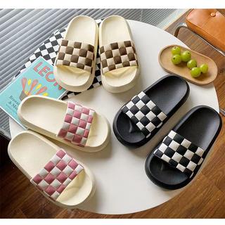 GO! SD894 Sandal Rumah Slop motif kotak- kotak catur Sendal Karet  Karet Empuk Home Anti Slip Wanita Pria Gaya Korea