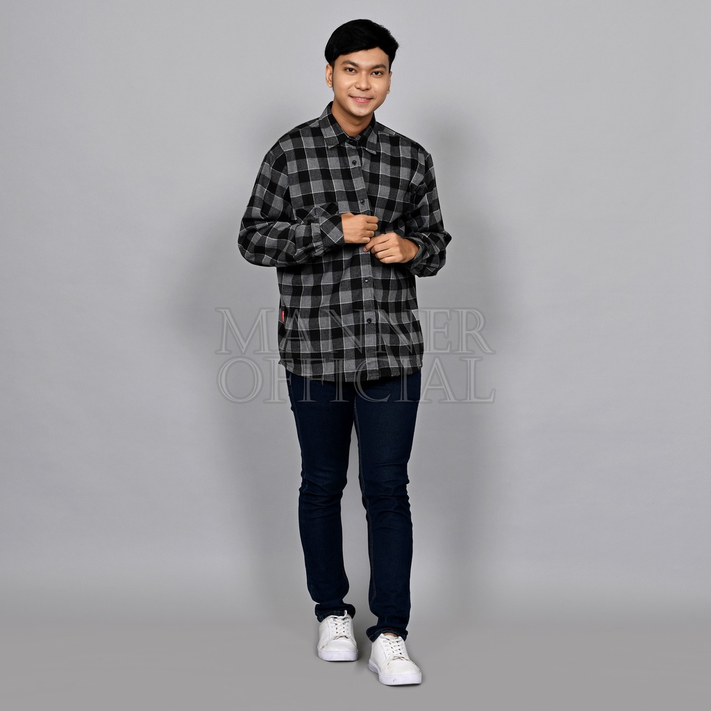 MANNER - Kemeja Flannel Pria Wanita Unisex Kemeja Formal Pria Baju Atasan Kemeja Kantor Casual Formal