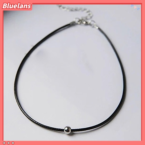 Kalung Rantai Klavikula Bahan Kulit Tiruan Warna Hitam Aksen Manik-Manik Gaya Punk Kasual Untuk Wanita