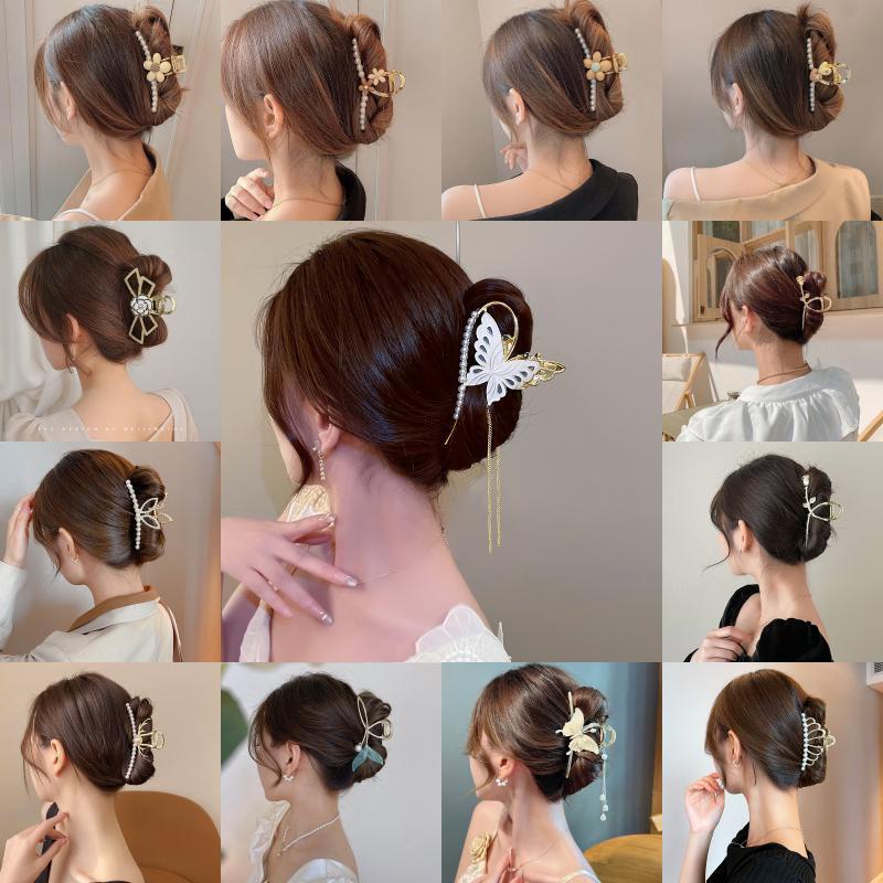 Putih Kupu-Kupu Mutiara Berpohon Jepit Rambut lady's Korea elegance vintage Besar Logam grab clip