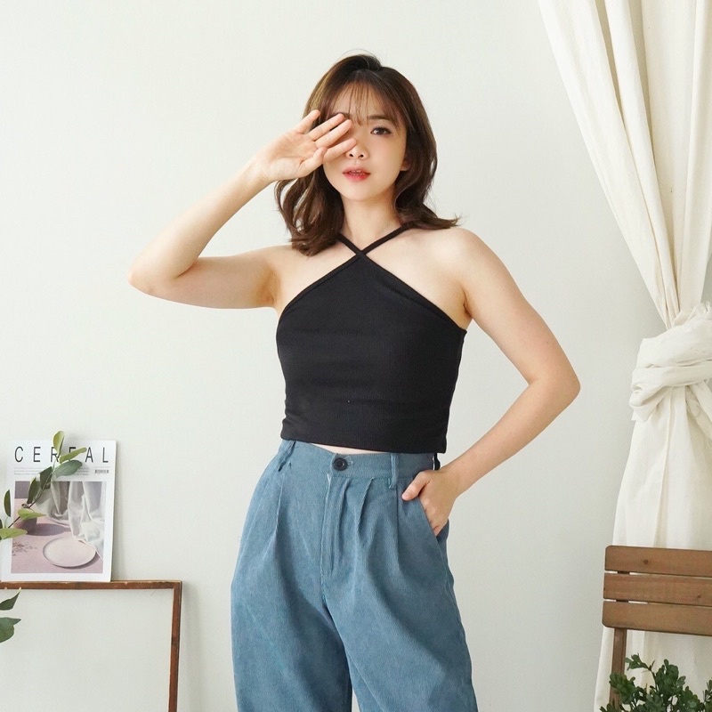 OliveShop ❤️ Tanktop Rajut Knit Cross Crop Korean 066