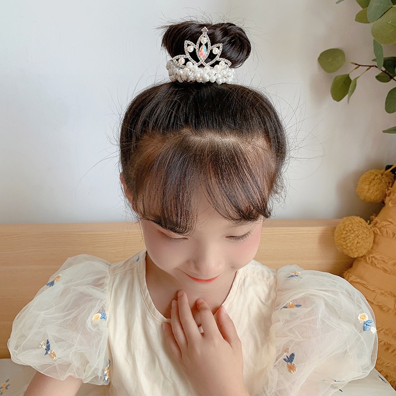 Ikat Rambut Bahan Karet Aksen Mahkota Mutiara Untuk Anak Perempuan