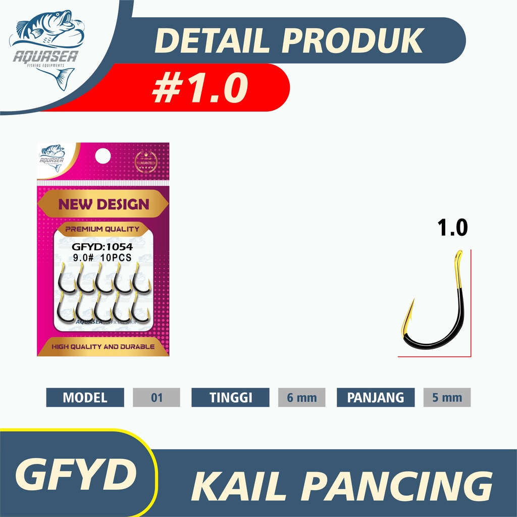 AQUASEA Kail Pancing Gold Hitam Isi 10pcs/pack High Carbon Steel Barbed Fishing Hook Tackle Kail GFYD-1.0#10pcs