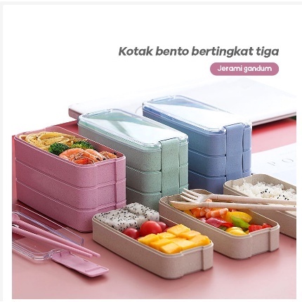 [ ABJ ] Kotak Bekal Makan Susun 3 Wheat Straw Lunch Box Three Layer 900 ml