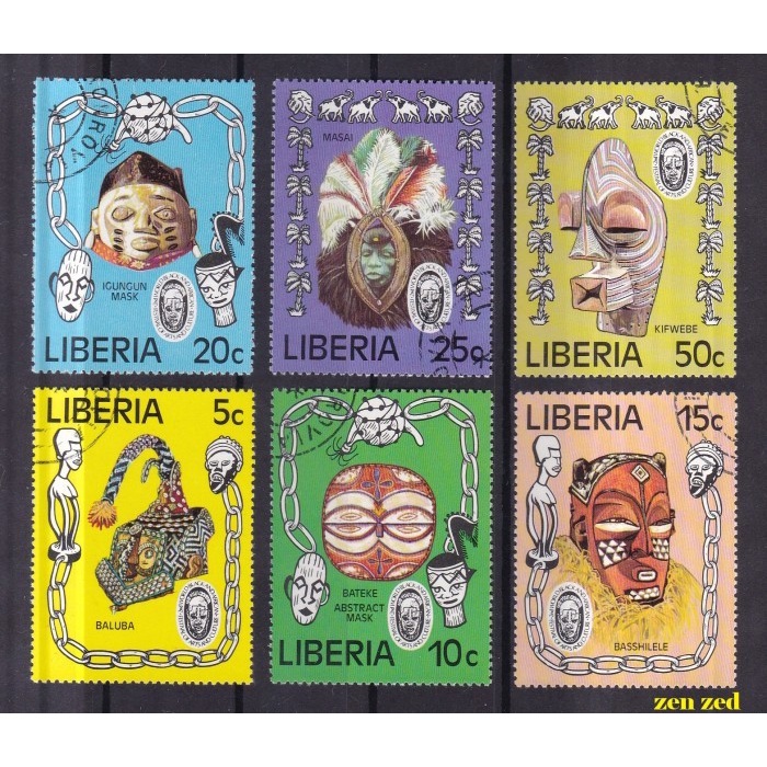 

0735 Perangko Liberia 1977 Arts - Tribal Masks 6v Cto
