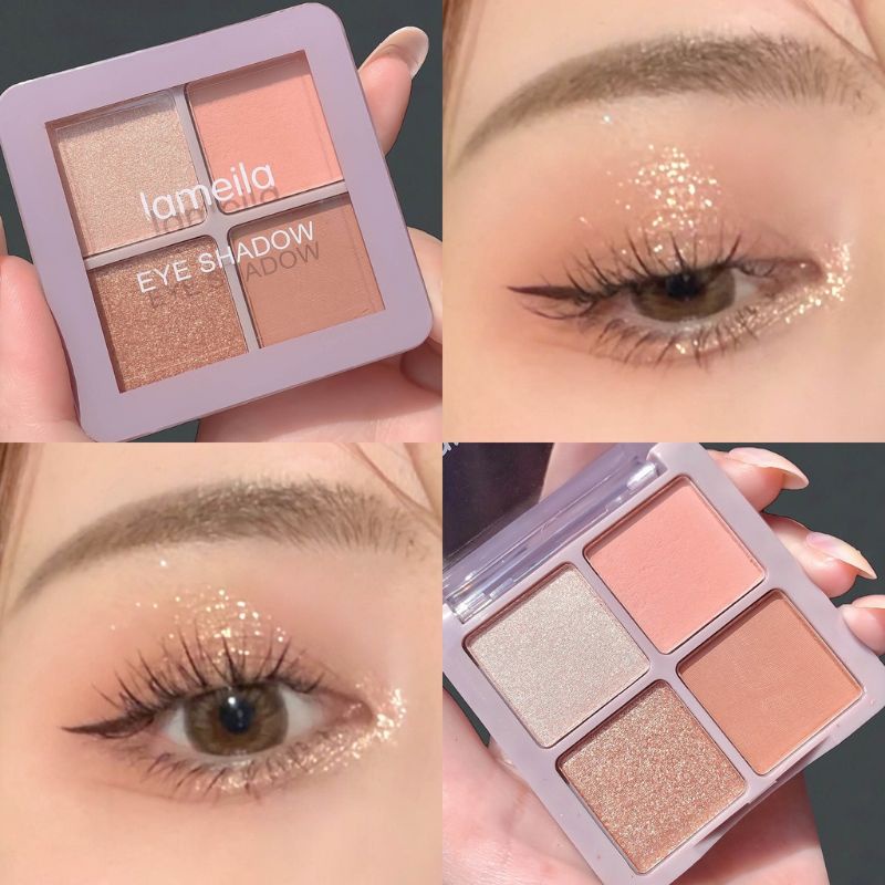 Lameila Eyeshadow 4 Warna Kombinasi Glitter Tahan Lama