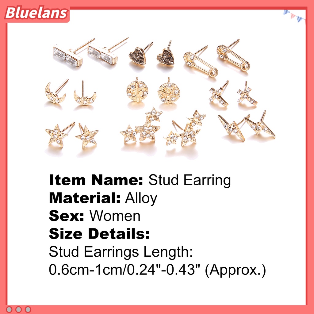 9 Pasang Anting Stud Geometris Bahan Alloy Untuk Dekorasi Ulang Tahun Wanita