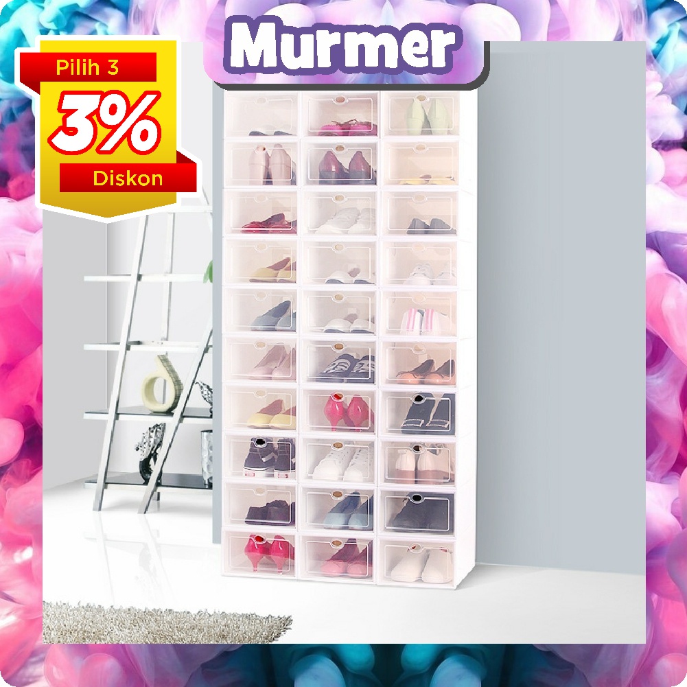 MurmerOfficial R131 Kotak Sepatu Lipat Transparan Tebal Shoes Storage Box Organizer Rak Sepatu Plastik Susun