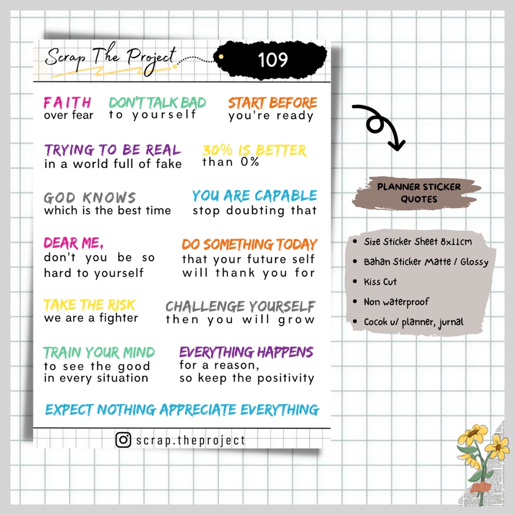 

STICKER PLANNER JOURNAL / MOTIVATION QUOTES STICKER / STP - 109