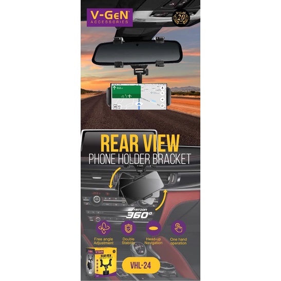 VGEN V-GeN VHL-24 View Car Phone Holder HP Mobil Clip Mirror Spion