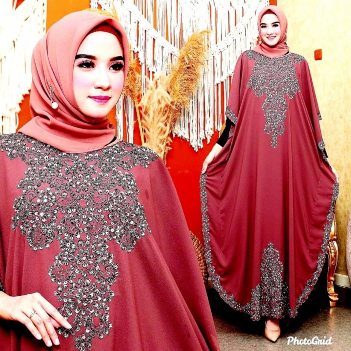 Gamis kaftan modern gamis kaftan ceruti payet cantik kaftan muslim eliza - maron Termurah Berkualita
