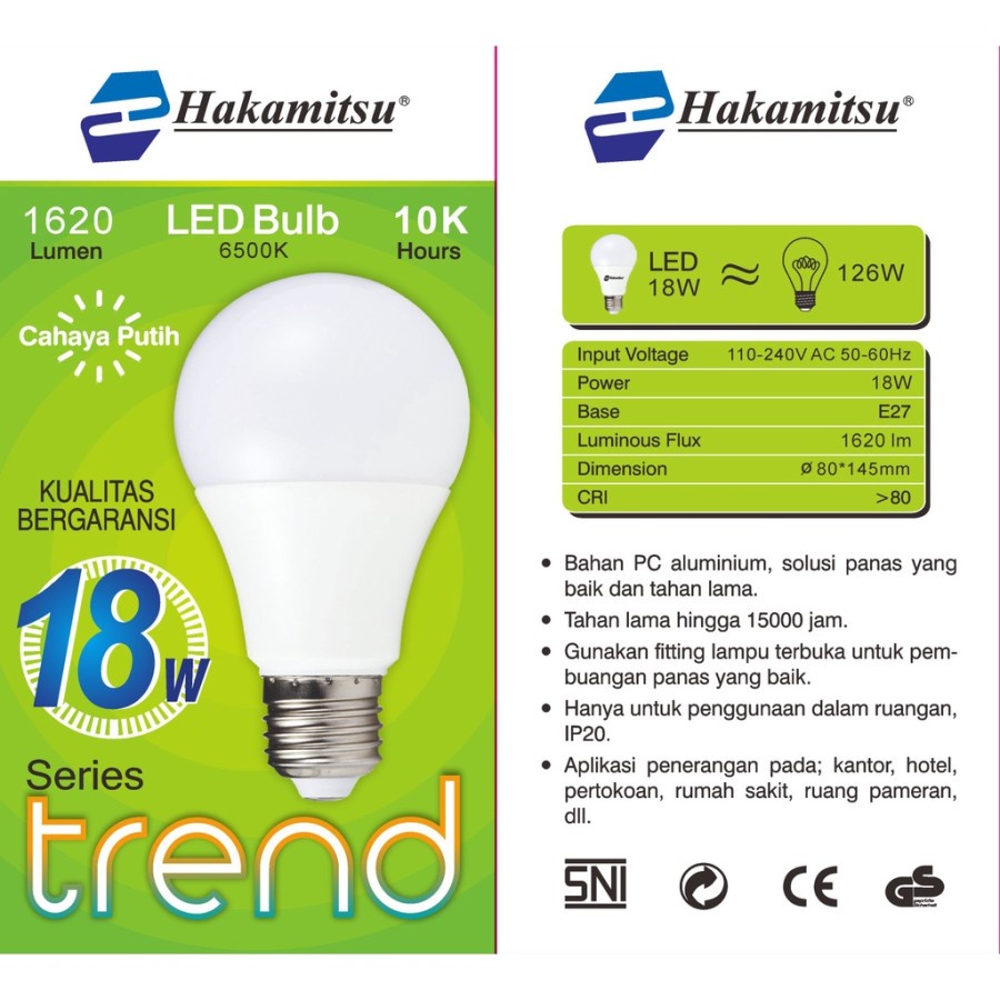 Lampu LED Buld 5W / 9W / 15W / 18W Hakamitsu Trend Bohlam