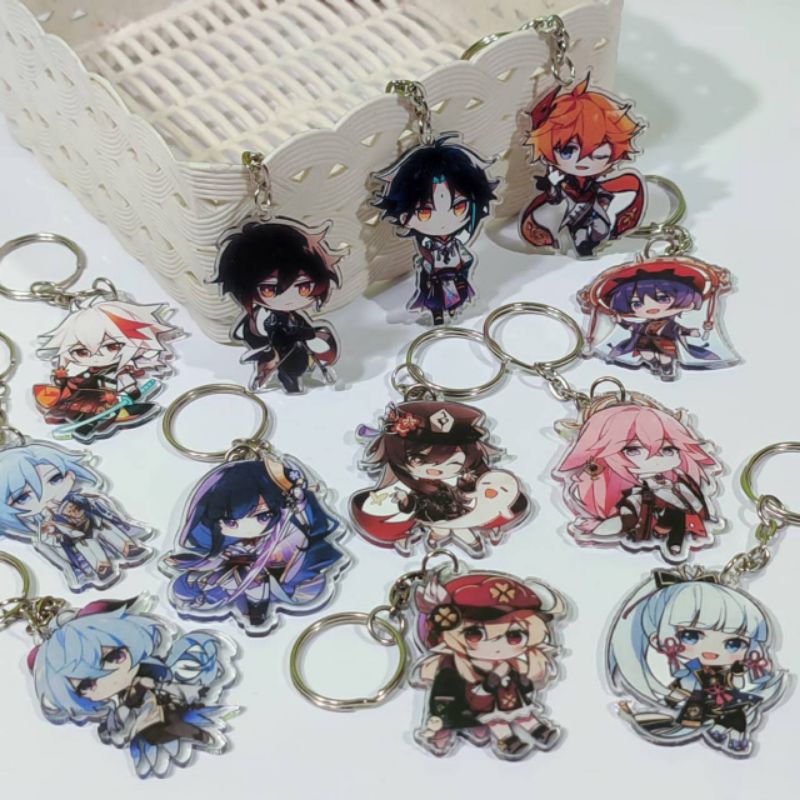 Keychain Akrilik Pinggiran Bening - Souvenir Gantungan Kunci Game Anime - Zhongli Xiao Kazuha Baal R