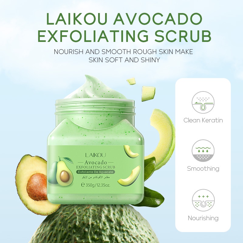 LAIKOU Avocado Exfoliating Body Scrub Membersihkan Kulit Mati Anti Penuaan 350g