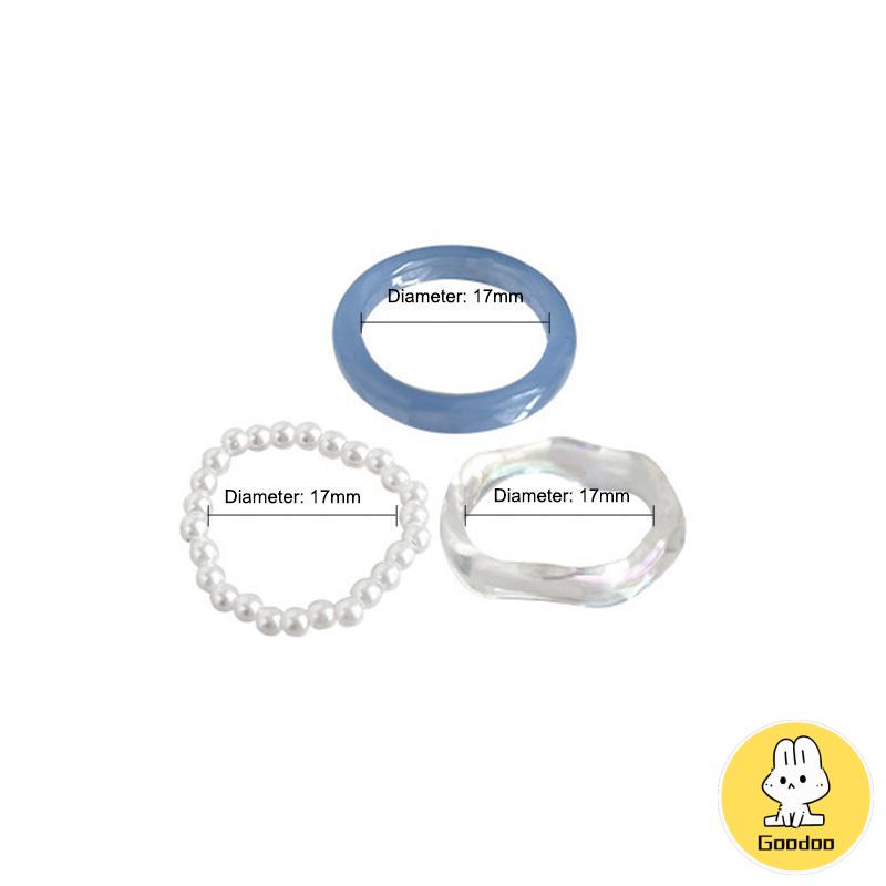 3Pcs/Set Cincin Resin Sederhana Cincin Mutiara Wanita Set Cincin Akrilik Premium-Doo