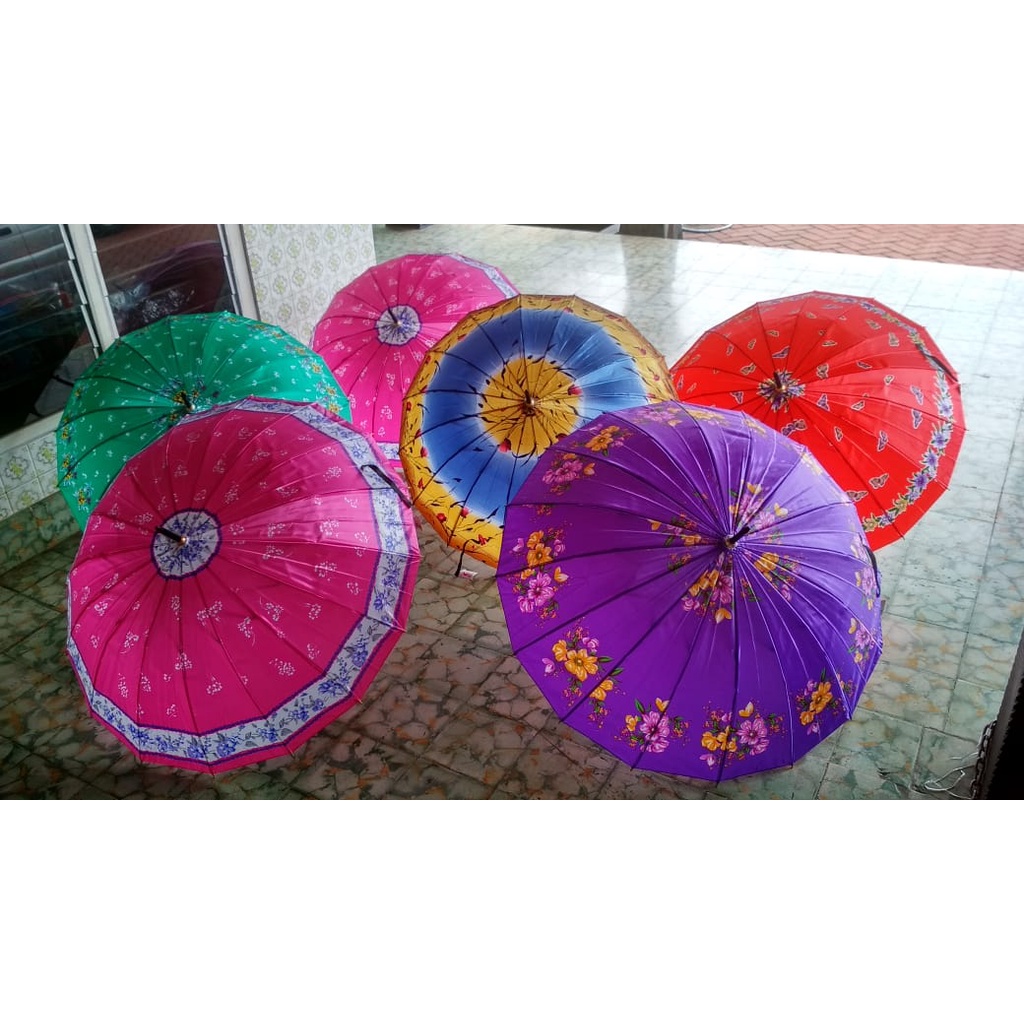 Payung Tanggung 16 Jari Satin Kembang