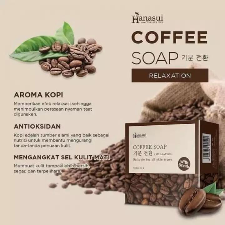 Coffee Soap Hanasui Sabun Scrub Kopi Pembersih Wajah Flek Hitam Komedo Dan Bekas Jerawat Hanasui Ori BPOM 3