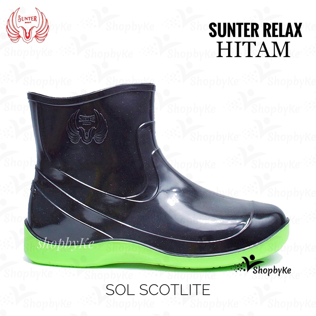 Sepatu Boots Karet Pendek Sunter Relax Hitam Sol Scotlite Glossy Mengkilap