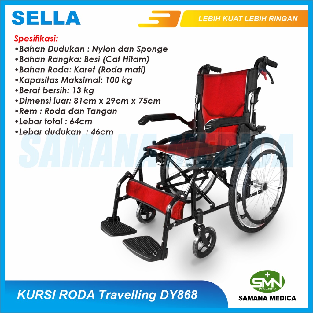 SELLA DY868 Kursi Roda Travel Bisa Dorong Sendiri Rem Tangan Ringan Ringkas