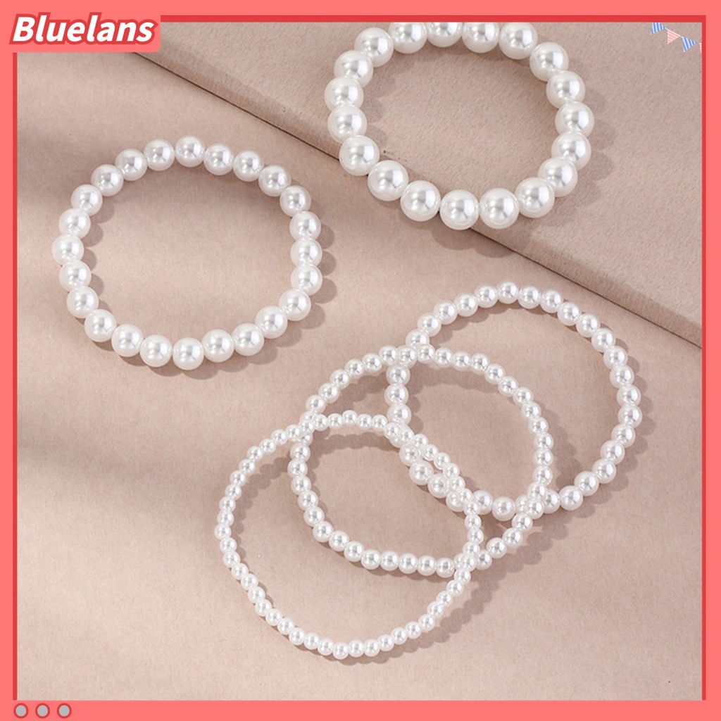 5pcs Gelang Multilayer Bahan Plastik Aksen Mutiara Imitasi Untuk Wanita