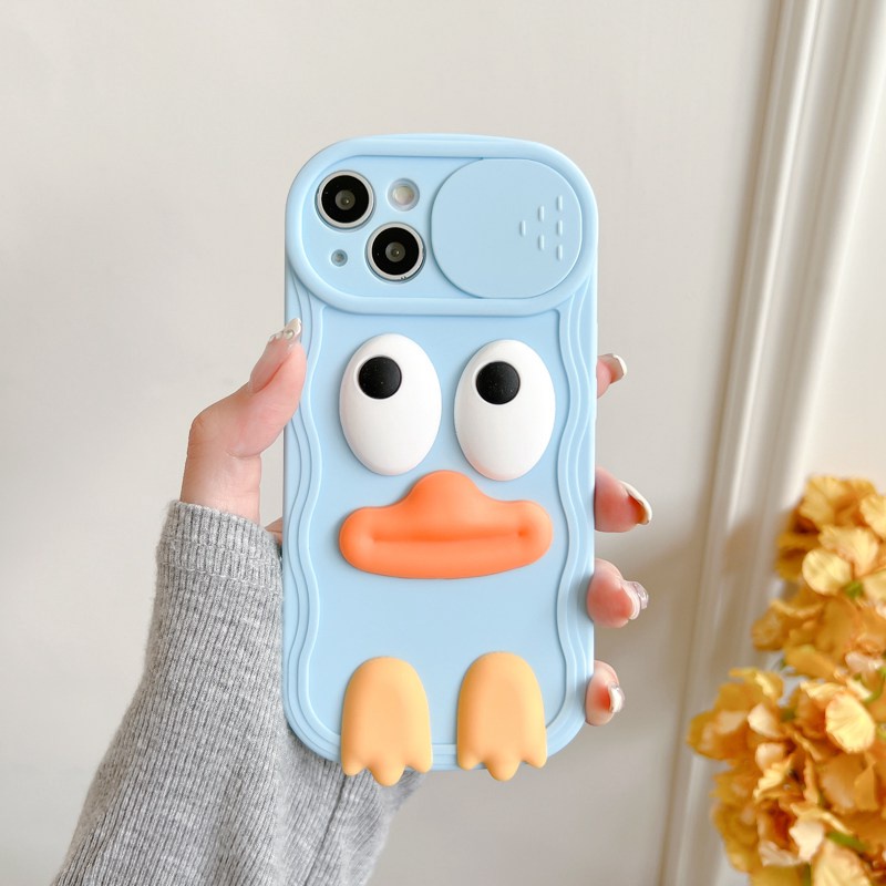 Soft Case yang Dapat Ditekan untuk IPhone 11 12 13 14 Pro Max 14 Plus Casing Penutup Ponsel Lucu Bebek Gadis Wanita Hadiah cassing hp