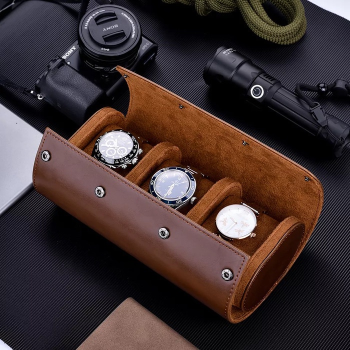 Tempat Jam Tangan Portable Watch Roll Case Watch Box Isi 1/2/3 Slot