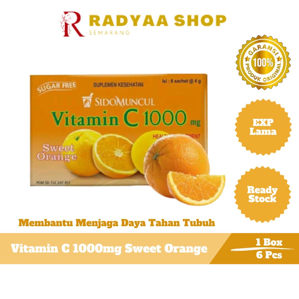 Sido Muncul Vitamin C 1000 Serbuk Orange 6s - Jaga Daya Tahan Tubuh