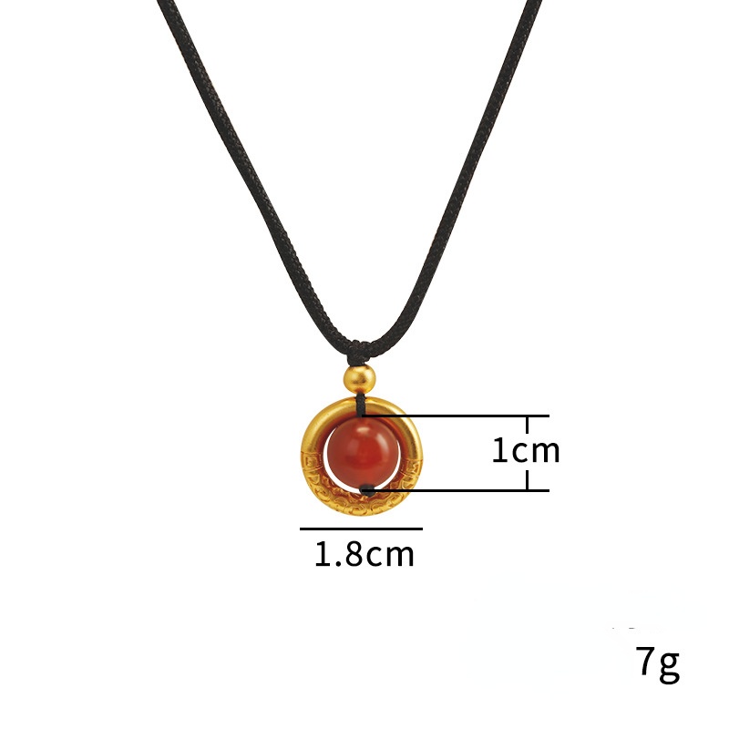 Goldkingdom Perhiasan Fashion Emas Asli Kadar 375 Bangkok Aksesoris Ready Stock Acacia Red Bean Pendant Kalung Dapat Disesuaikan Batu Akik Merah Konsentrik