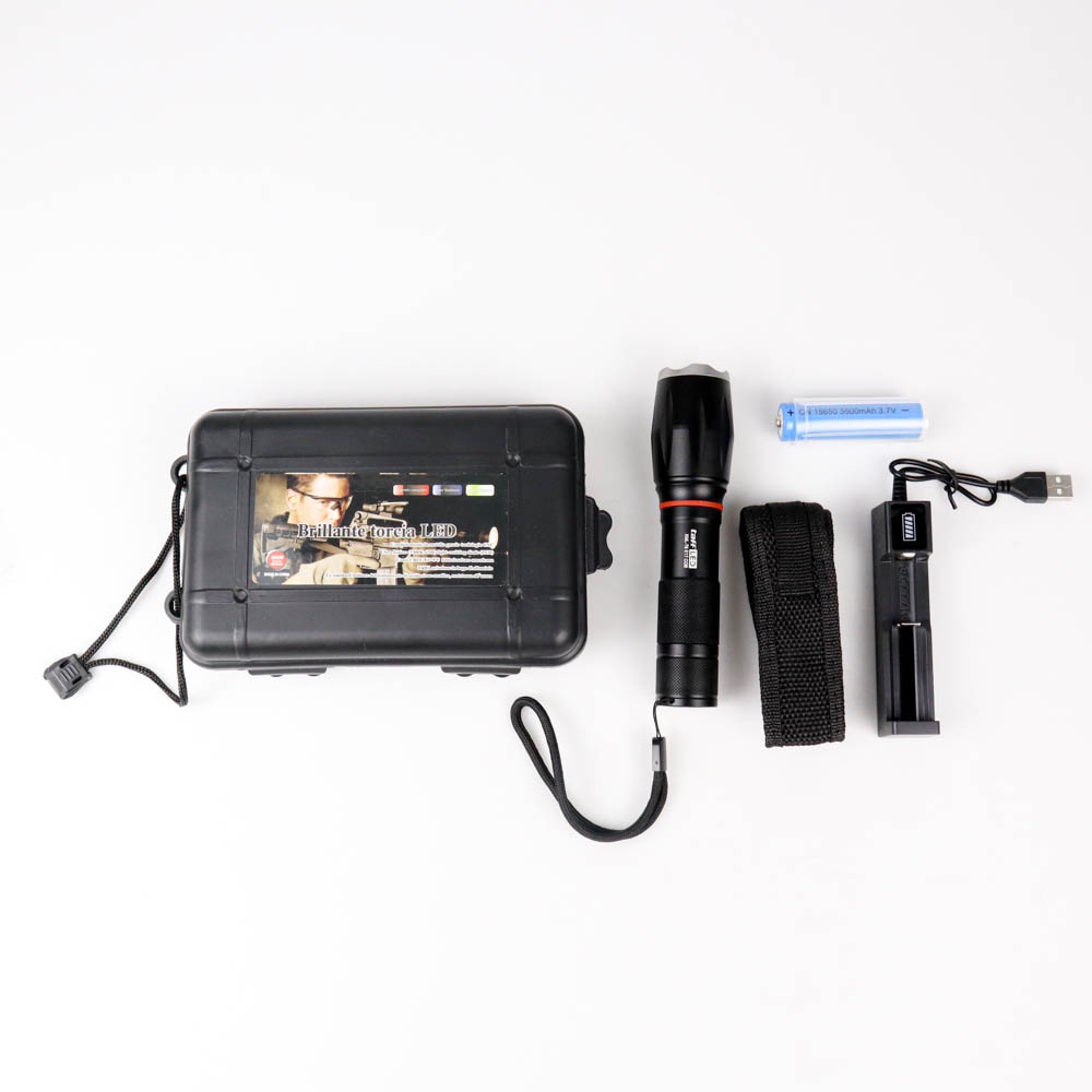 Paket Senter LED Torch Cree XM-L T6 8000 Lumens + Baterai + Charger + Box - E17 COB - TFFL04BK Black