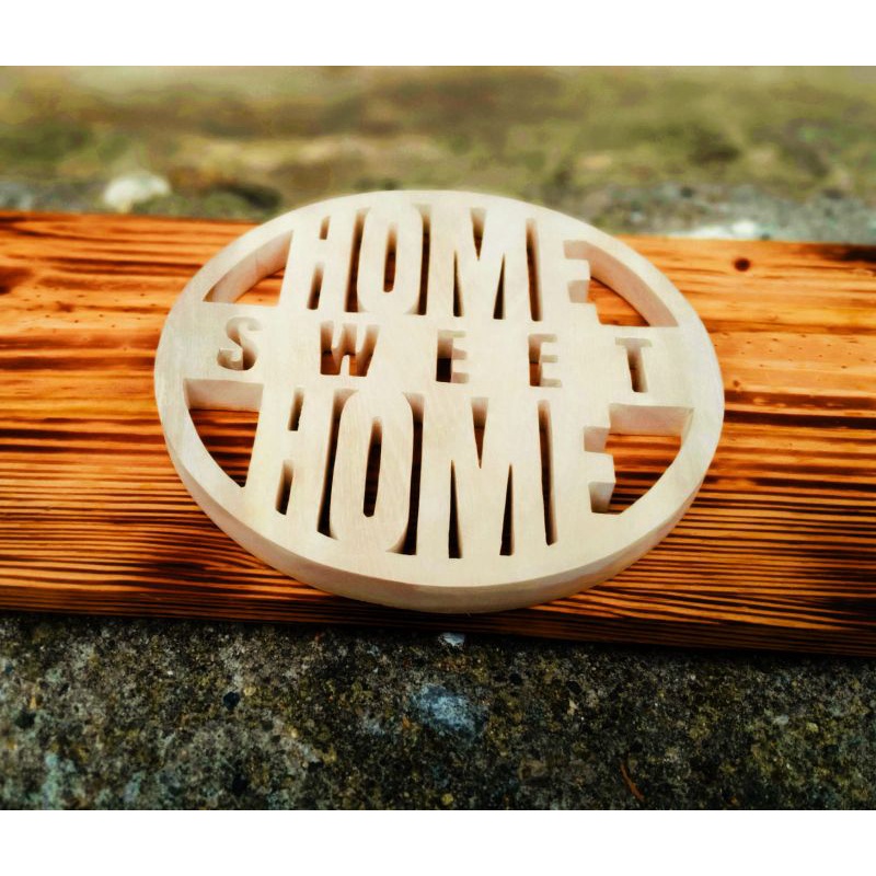 Dekorasi hiasan dinding ruang tamu,dapur,kamar,welcome,home sweet home,bulat diameter 18cm, bahan dari kayu pinus/jati belanda