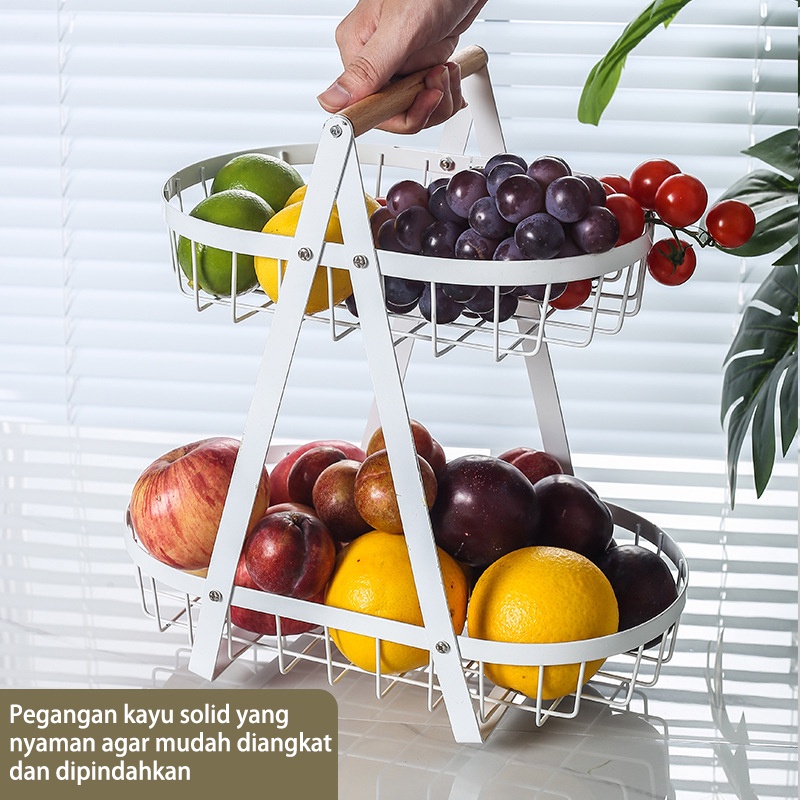 Rak Buah Bulat Besi Segitiga Tingkat 2 Serbaguna Puith/Hitam Basket Buah