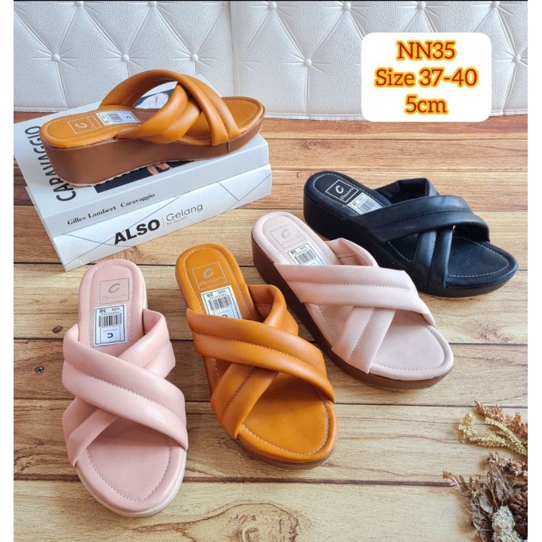 ABBUSHOES NN 35 sendal wedges silang syahla sol karet 5cm