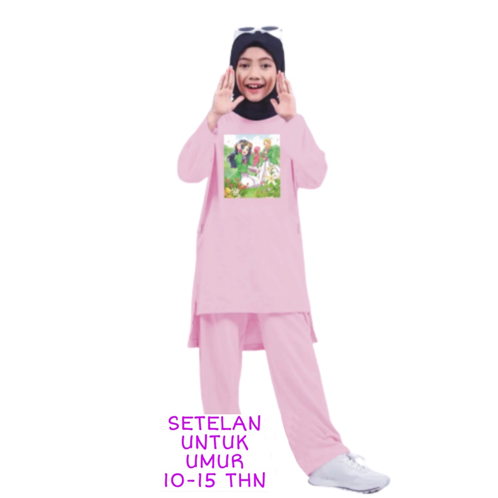 Setelan Anak Perempuan Remaja Bahan Kaos Babyterry Kaos Lengan panjang dan Celana panjang Oversixze XXL 10 11 12 13 14 15 Tahun . One Set Anak Perempuan Terbaru 2023 Viral Stelan Remaja Kekinian Setelan Baju Anak Tanggung K6