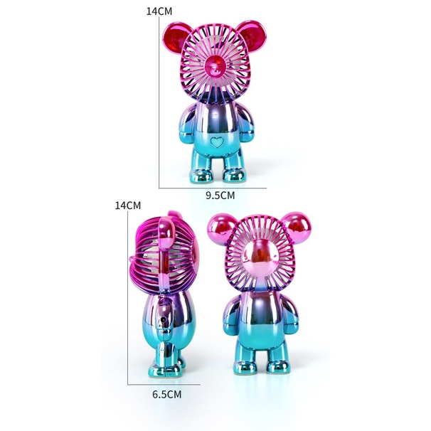 BBS MF 987 Kipas Angin Mini Portable USB Charge Motif BearBrick Warna Gradasi / Kipas Angin Meja / Kipas Angin Genggam / Mini Fan Bear Portable