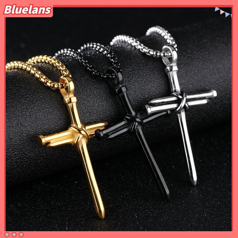 [bluelans]Fashion Man Women Titanium Steel Cross Pendant Long Chain Necklace Jewelry Gift