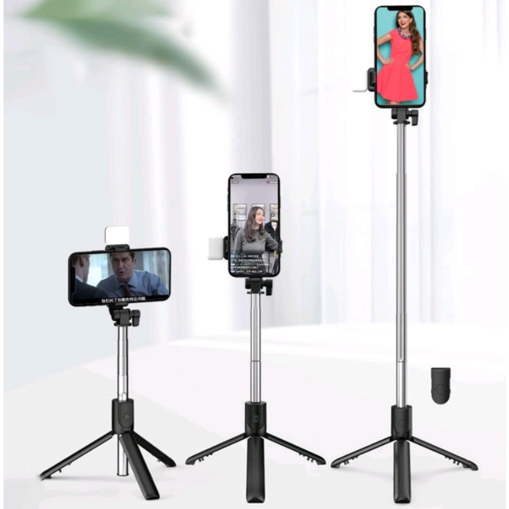 Tongsis Selfie stick R1S LED 3in1 Plus Remote Control Bluetooth Tripod-Tripod Tongsis Wireless R1-S LED With Standing Wireless Nirkabel Monopod Support Ios Android Dudukan GoPro