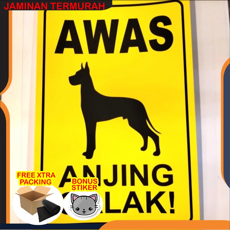 

Murah rambu stiker AWAS ANJING GALAK / sign sticker awas anjing galak - Kuning 10x15 Keren