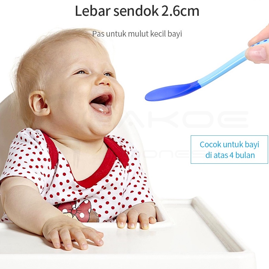 SENDOK GARPU MAKAN BAYI DENGAN SENSOR SUHU PANAS / SENDOK SILIKON / SENDOK MPASI LEMBUT