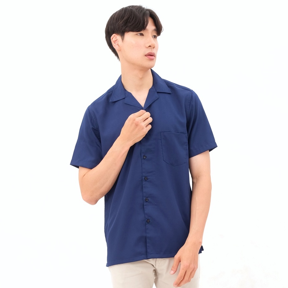 SANVANINA Kemeja Santai Polos Basic Navy | Kemeja pendek simple M-XL Black white navy 1445G