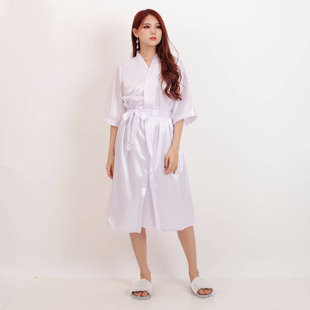 FOLVA Bridal Kimono Set Robe Bridesmaid Wedding Satin 1687WSET putih