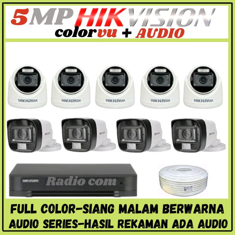 PAKET CCTV HIKVISION COLORVU 5MP 16 CHANNEL 9 KAMERA AUDIO FULL COLOR