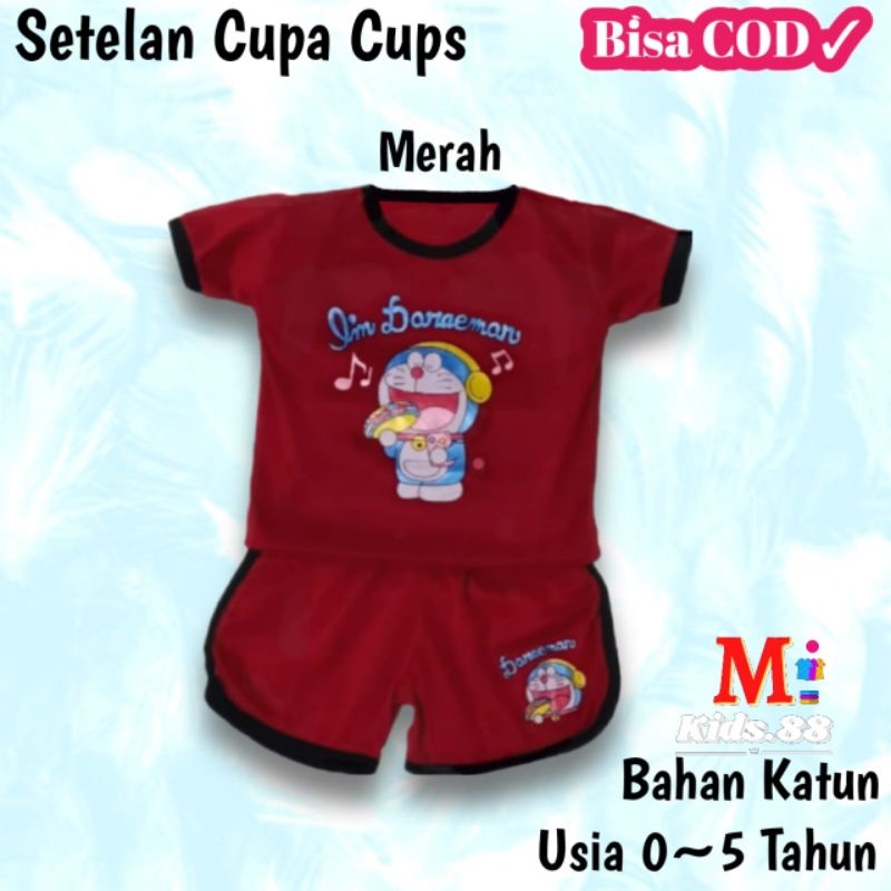 setelan anak playset/CUPACUPS setelan baju anak perempuan/DORAEMON size S,M,L,XL,XXL buat usia 0-4 tahun