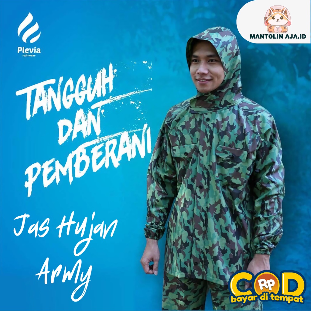 JAS HUJAN Pria Wanita Army Bahan Full PVC Tebal Lentur Jahitan Anti Rembes