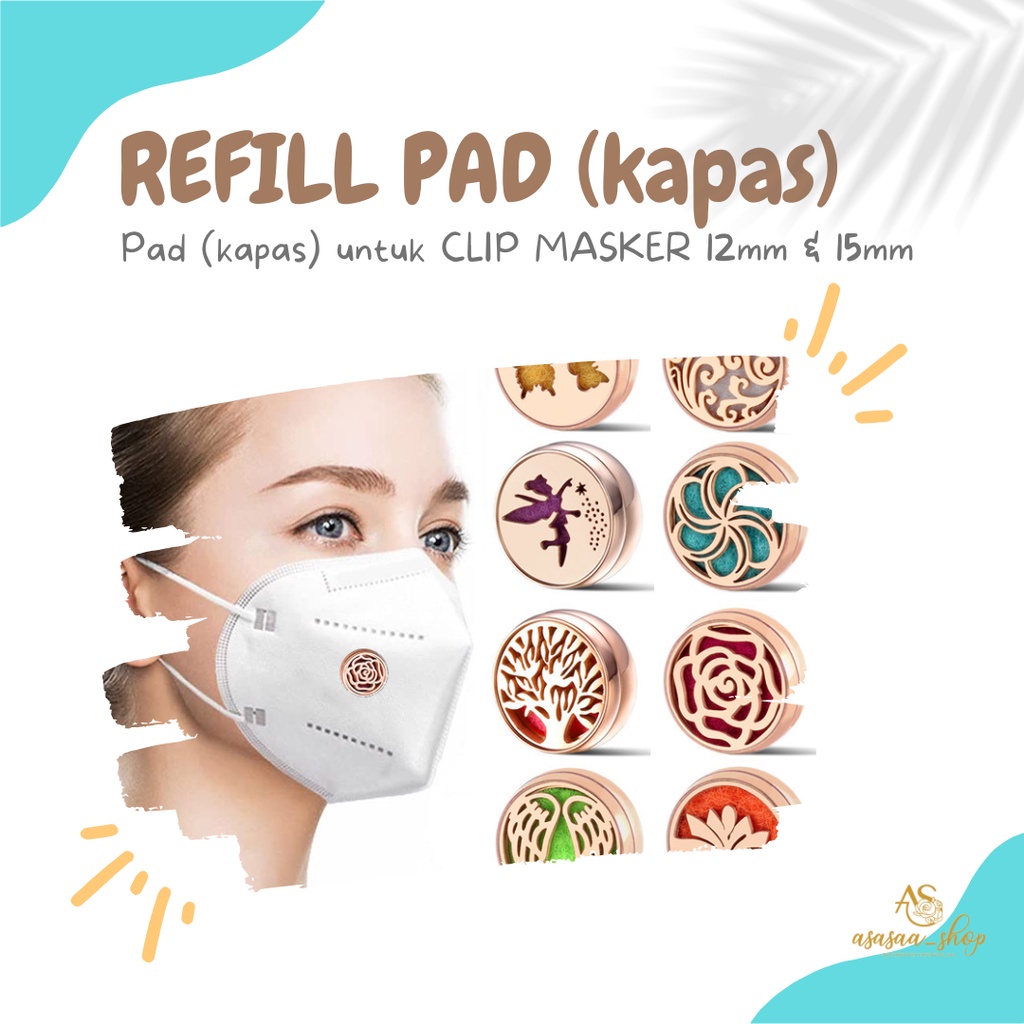 face mask diffuser magnetik REFILL PAD / kapas 12mm &amp; 15mm clip / diffuser klip masker essential oil